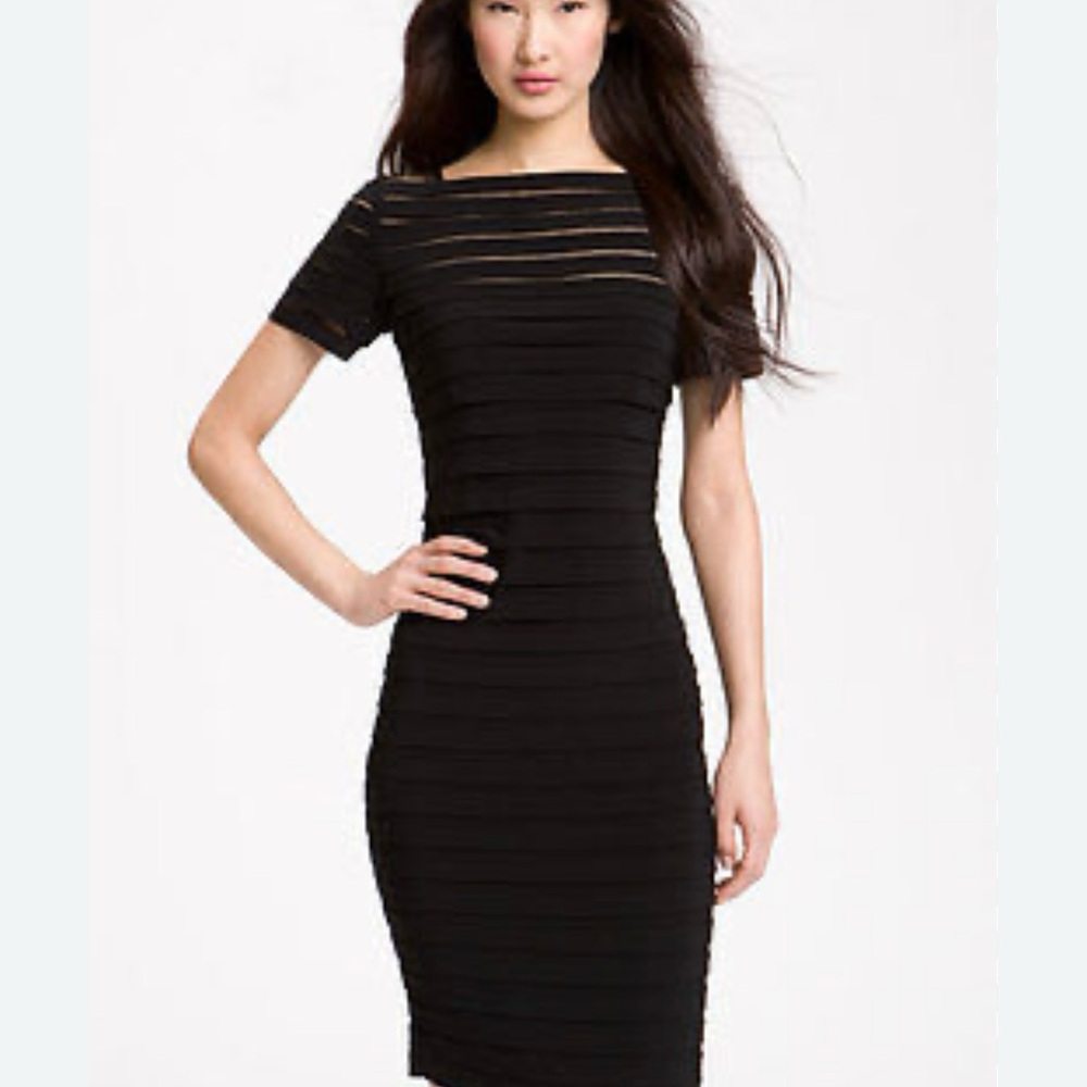 Women’s size 8 Adrianna Papell black Illusion Yoke Pintuck Dress